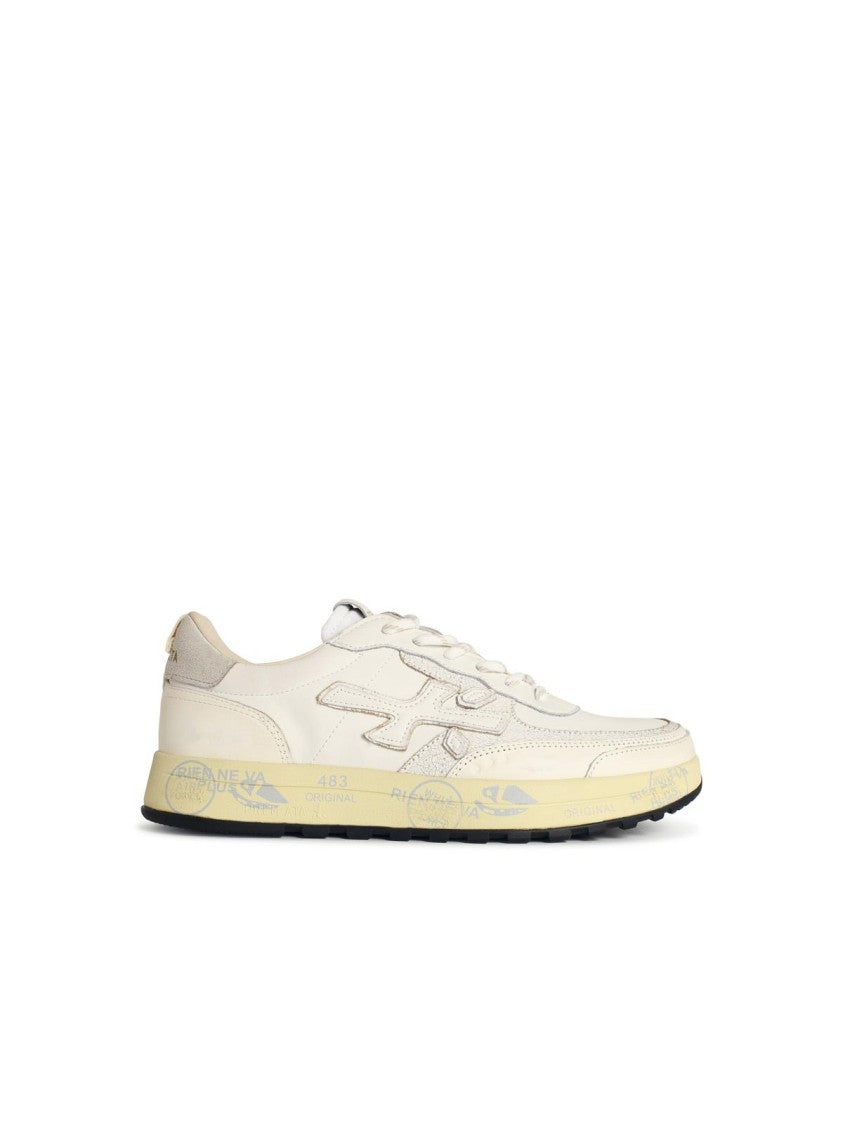 Premiata 'Nous 7738' White Leather Blend Sneakers