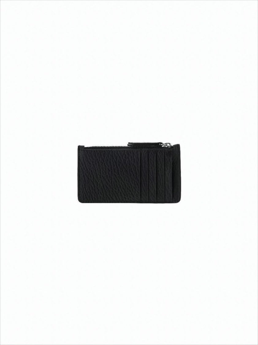 Maison Margiela Textured Calf Leather Wallet With Zippered Closure And Stitch Accents