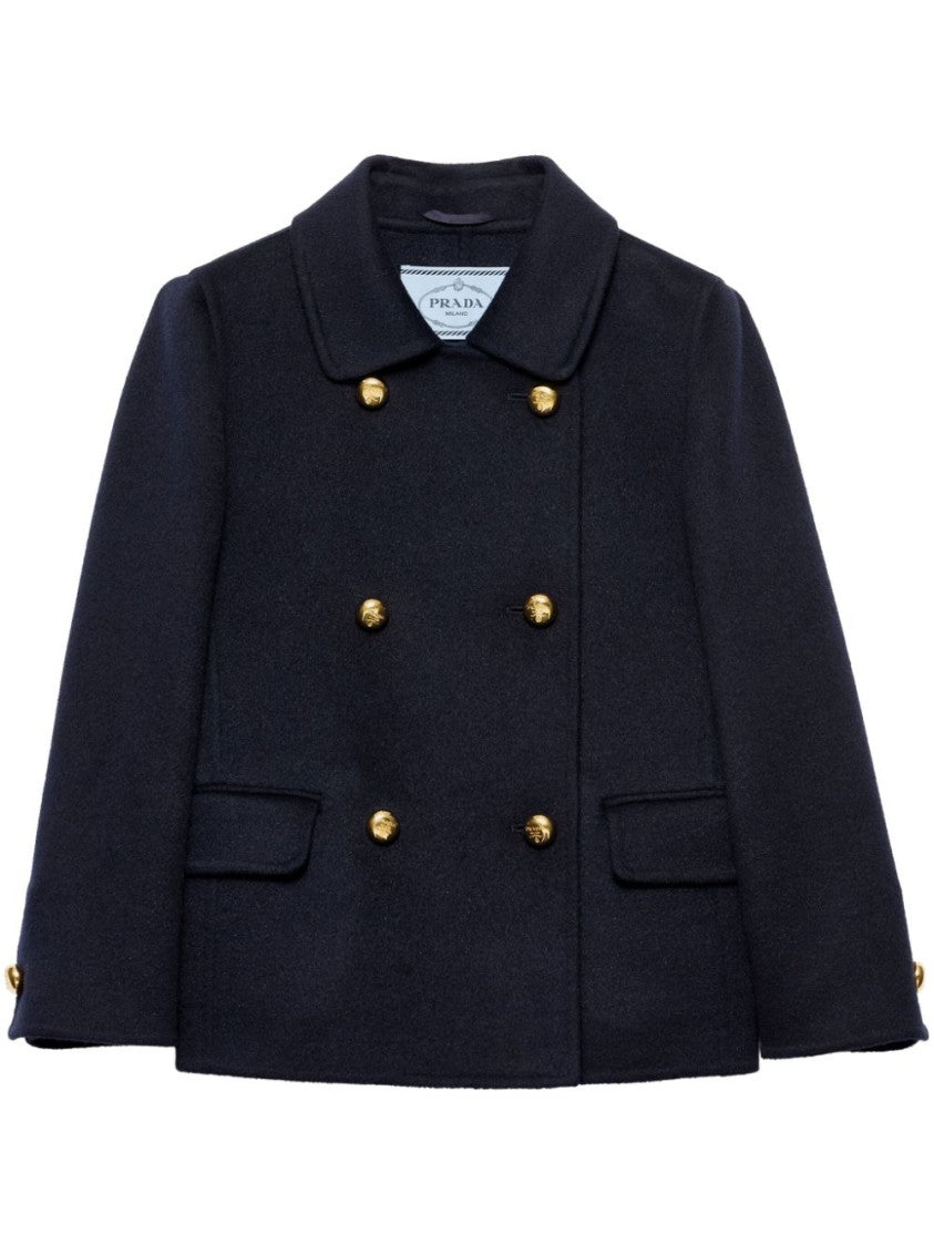 Prada Double-Breasted Black Jacket With Gold Buttons And Tailored Fit