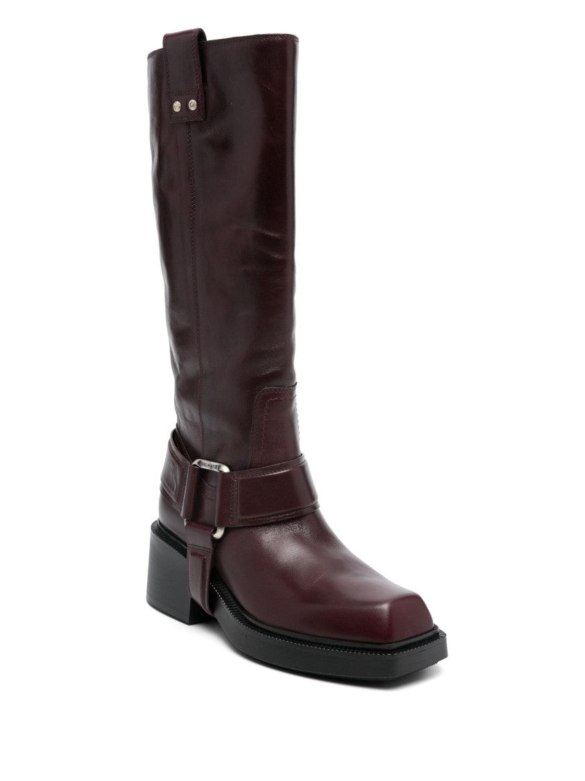 Vic Matié Sleek Leather Ankle Boots With Chunky Heel