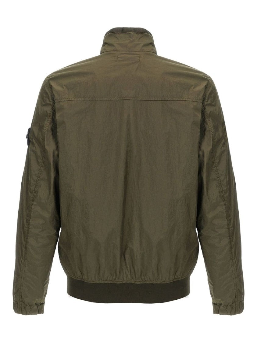 Stone Island High Neck Green Jacket With Two-Way Zip