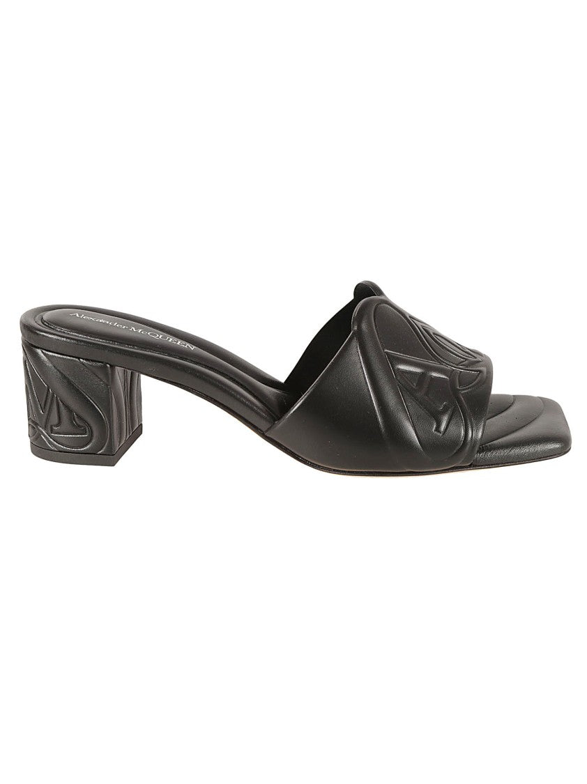 Alexander Mcqueen Black Heeled Mules With Embossed Detailing