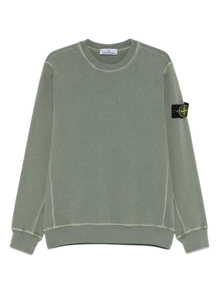 Stone Island Compass-Badge Sweatshirt In Olive Green Cotton