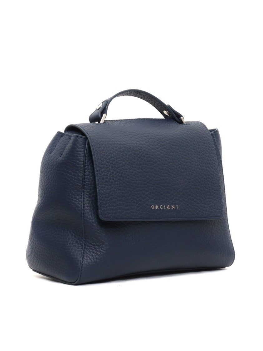 Claudio Orciani Structured Blue Calf Leather Handbag With Flap Closure