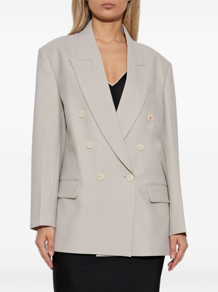 Victoria Beckham Light Grey Double-Breasted Blazer With Notched Lapels