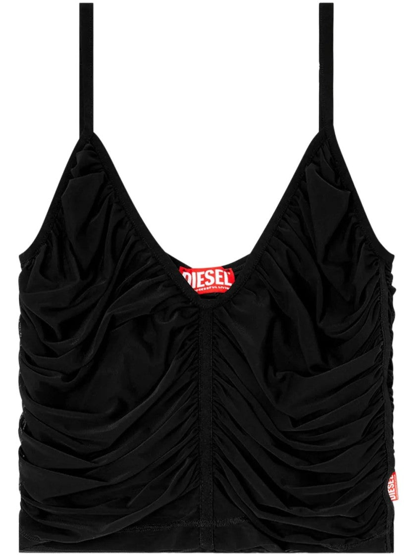 Diesel V-Neck Cropped Top With Textured Finish