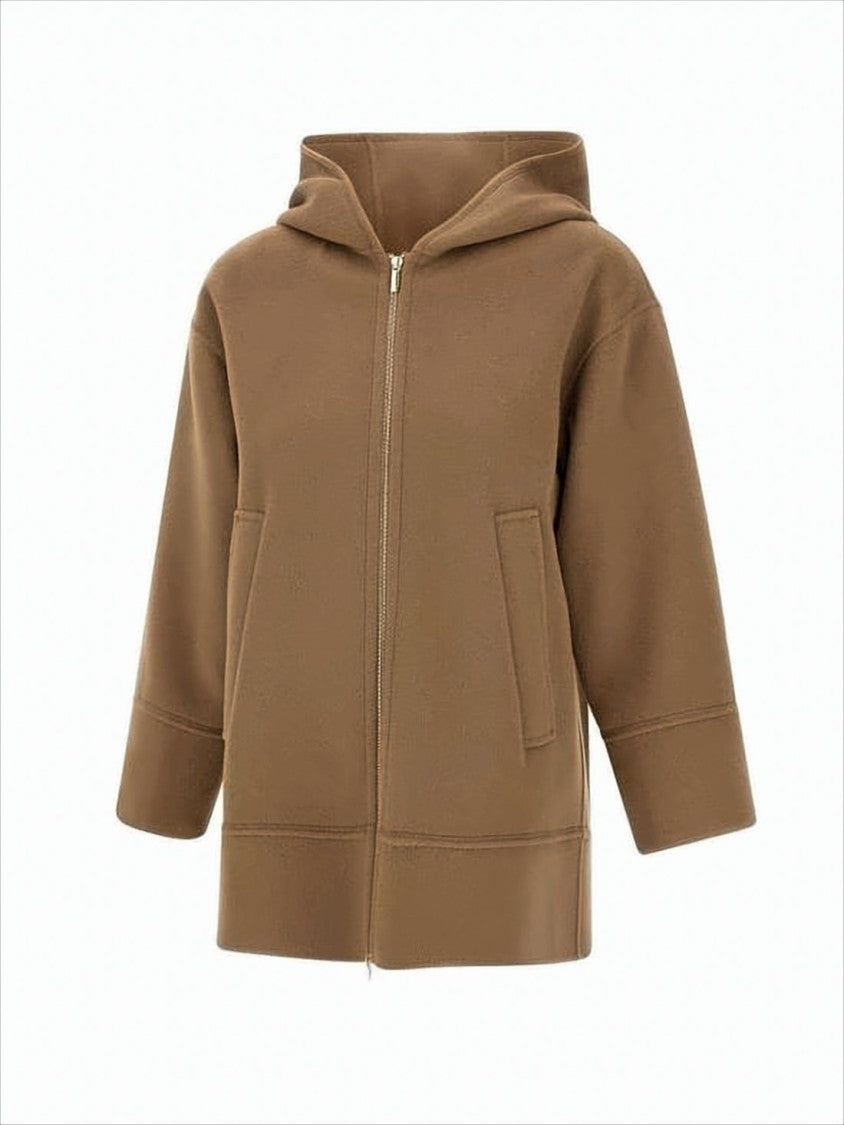 Max Mara Boxy Wool Jacket With Front Zipper And Hood