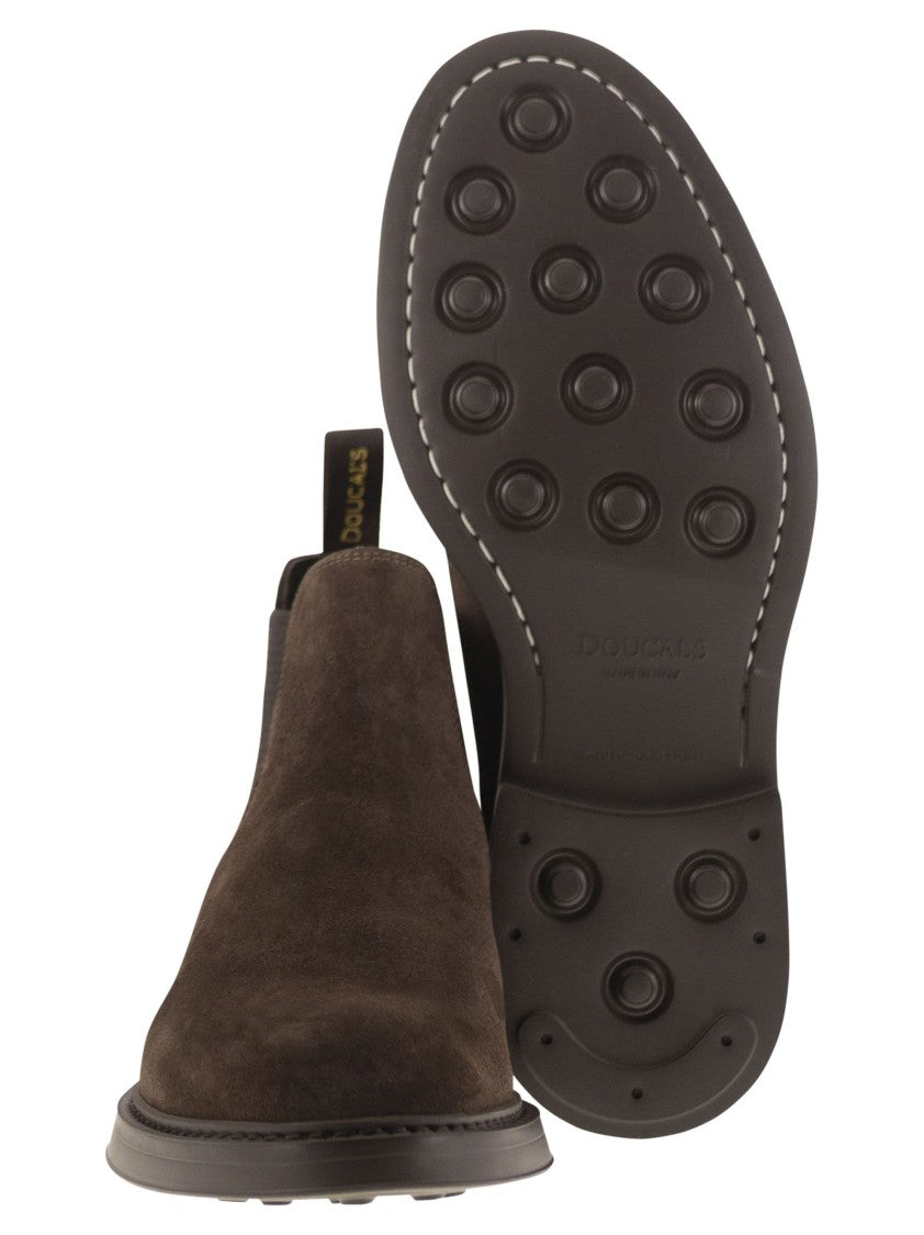 Doucal's Brown Suede Chelsea Boot With Elasticated Sides