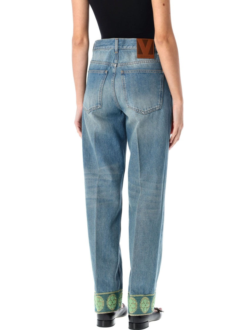 Valentino Garavani Mid-Rise Denim Crop With Embroidered Cuffs