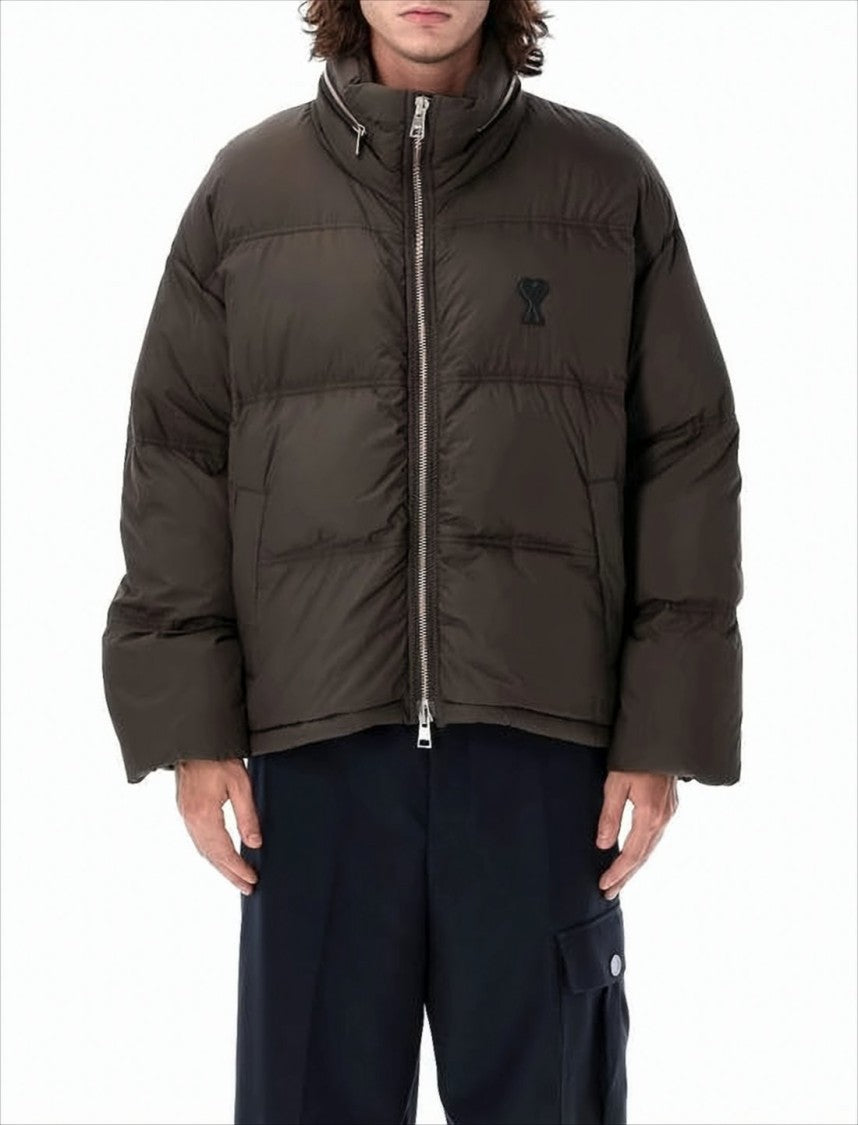 Ami Boxy Cropped Puffer Jacket With Matte Finish