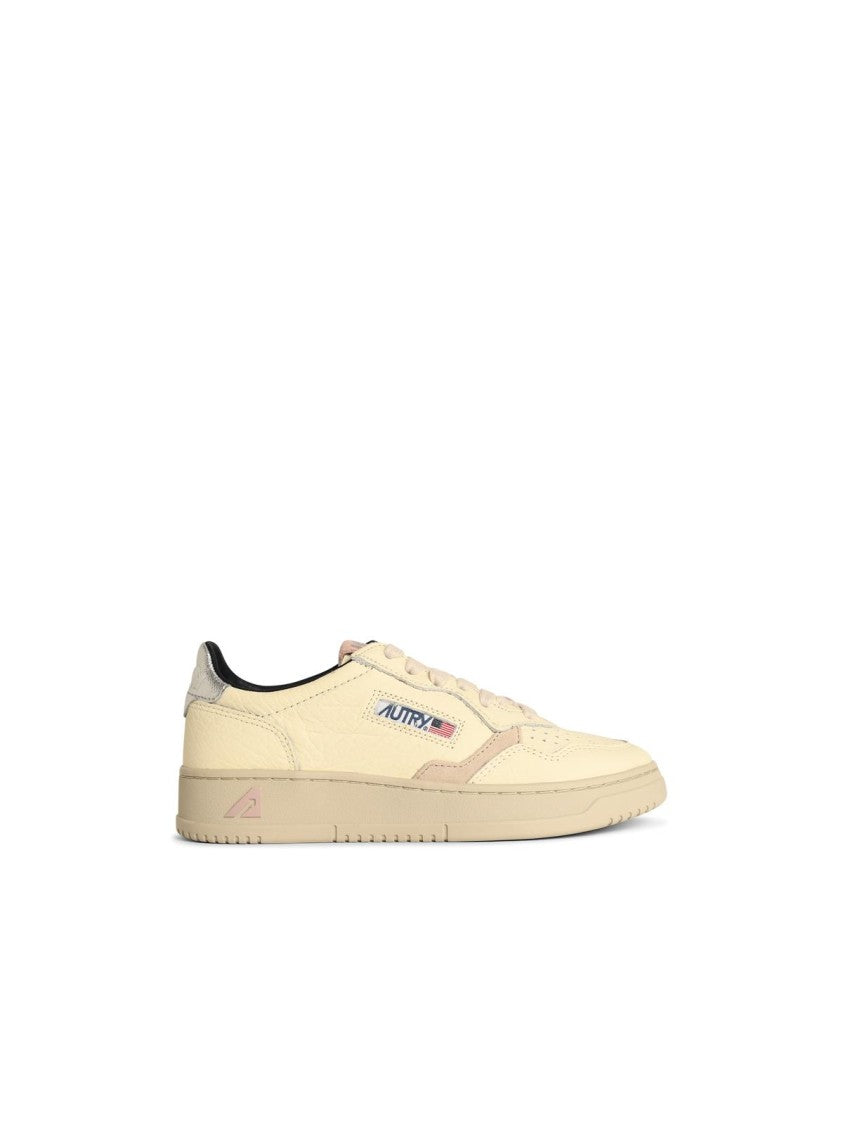 Autry Medalist Low' Silver And Powder Leather Sneakers