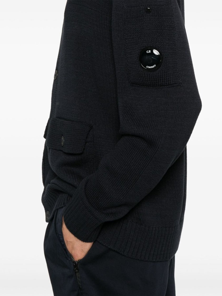 C.P. Company Midnight Blue Cotton Cardigan With Lens Detail