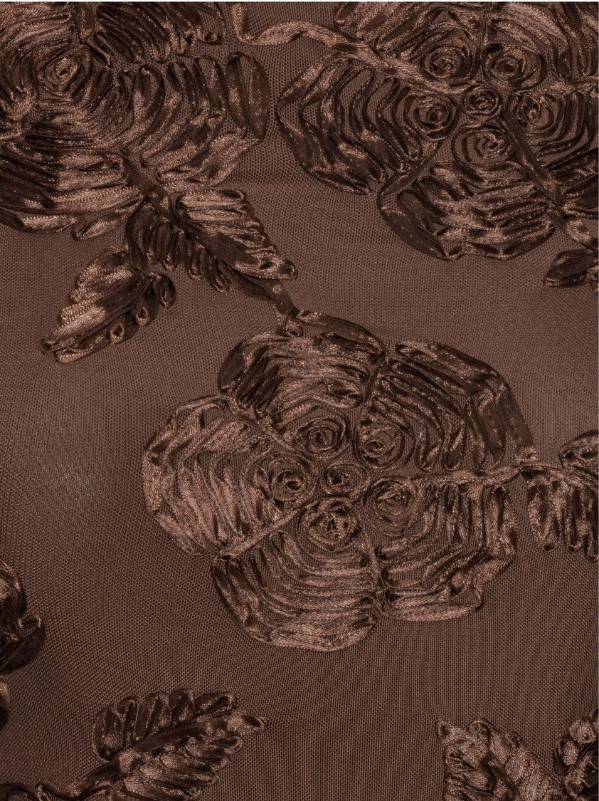 Rotate Floral Appliqué Sheer Mesh Long-Sleeve Top