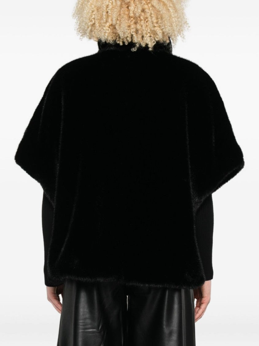 Pinko Cape-Like Black Faux Fur Coat