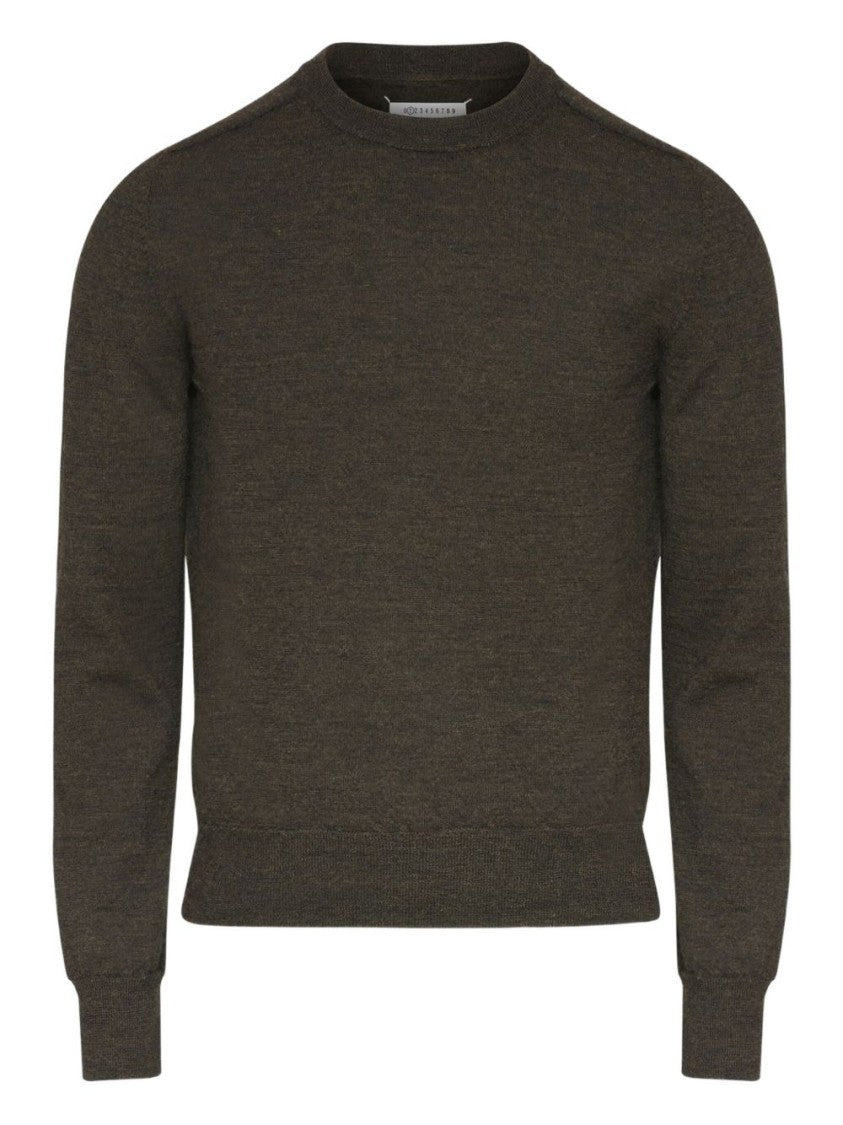 Maison Margiela Brown Wool Sweater With Contrasting Elbow Patches