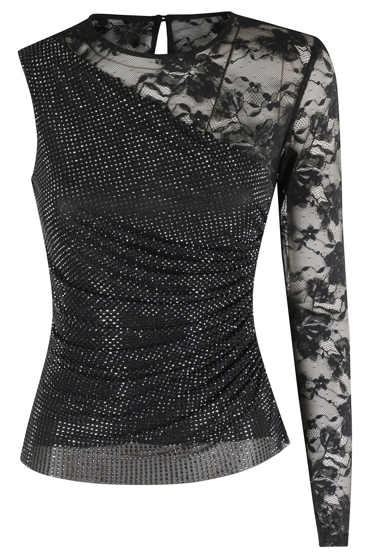 Self-Portrait Rhinestone Lace Sleeve Top