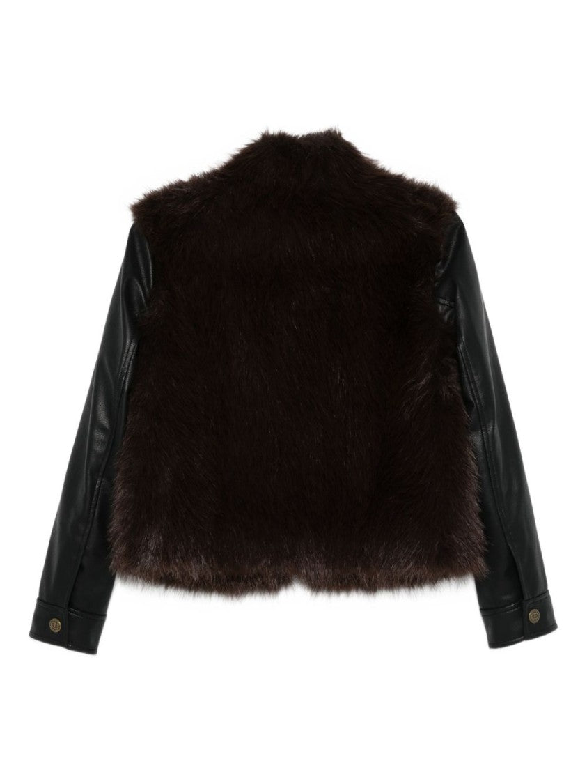 Twin-Set Black Fur And Leather Button-Up Coat