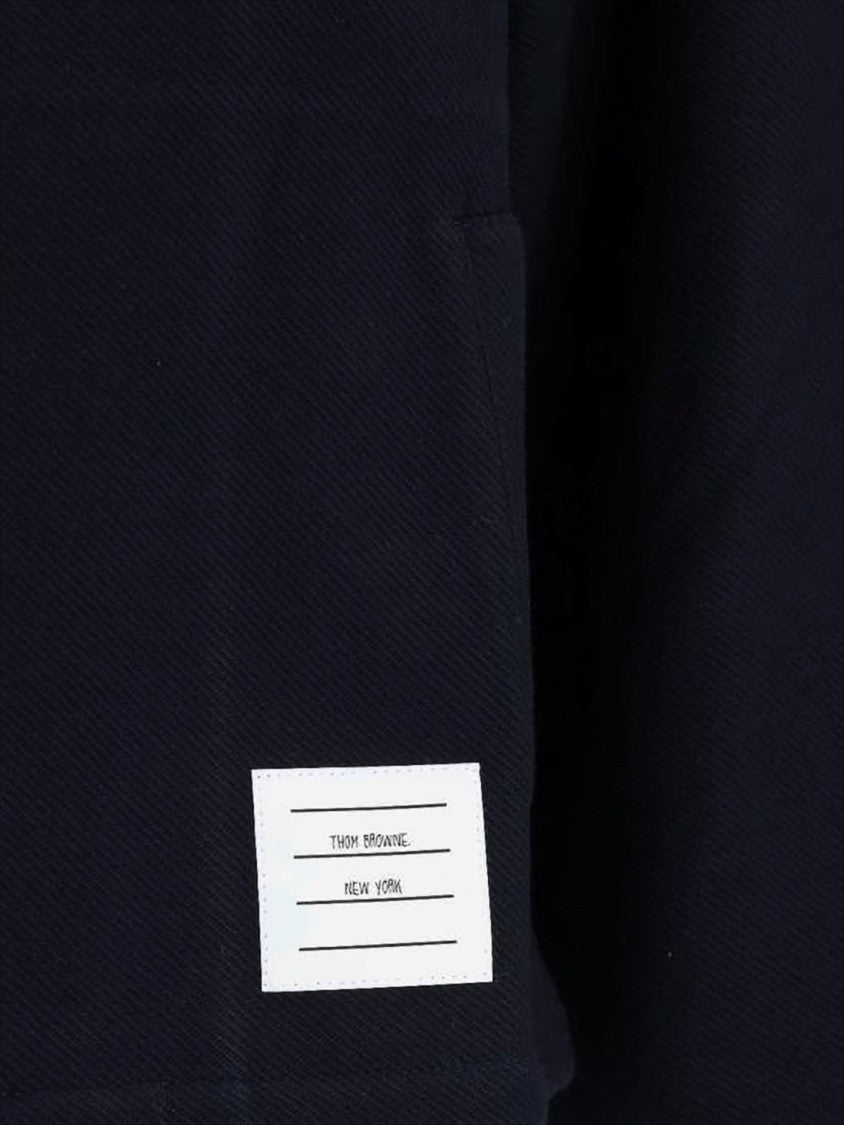 Thom Browne Cropped Blue Jacket With Contrasting White Collar And Tricolor Tab