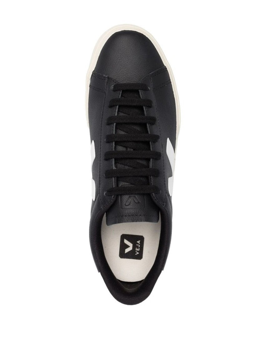 Veja Black Leather Campo Sneakers With Contrasting Logo