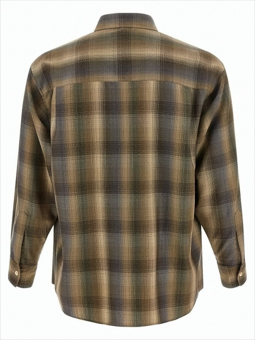 Auralee Plaid Wool Long-Sleeve Shirt With Relaxed Fit