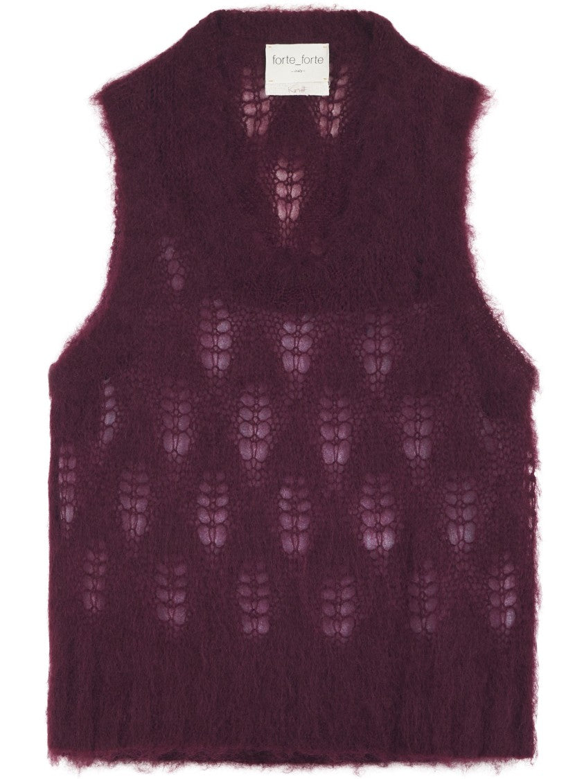 Forte Forte Brushed Mohair Lace Vest In Rich Bordeaux