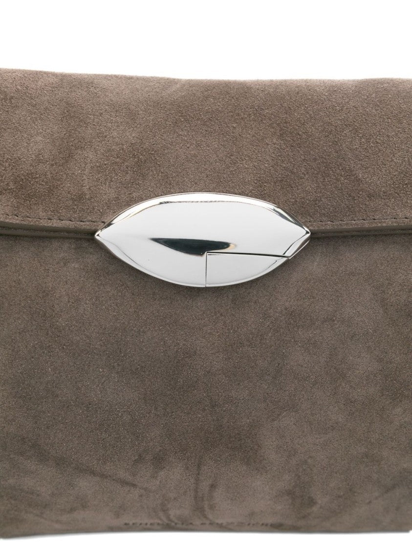 Benedetta Bruzziches Trapezoidal Brown Shoulder Bag With Adjustable Strap