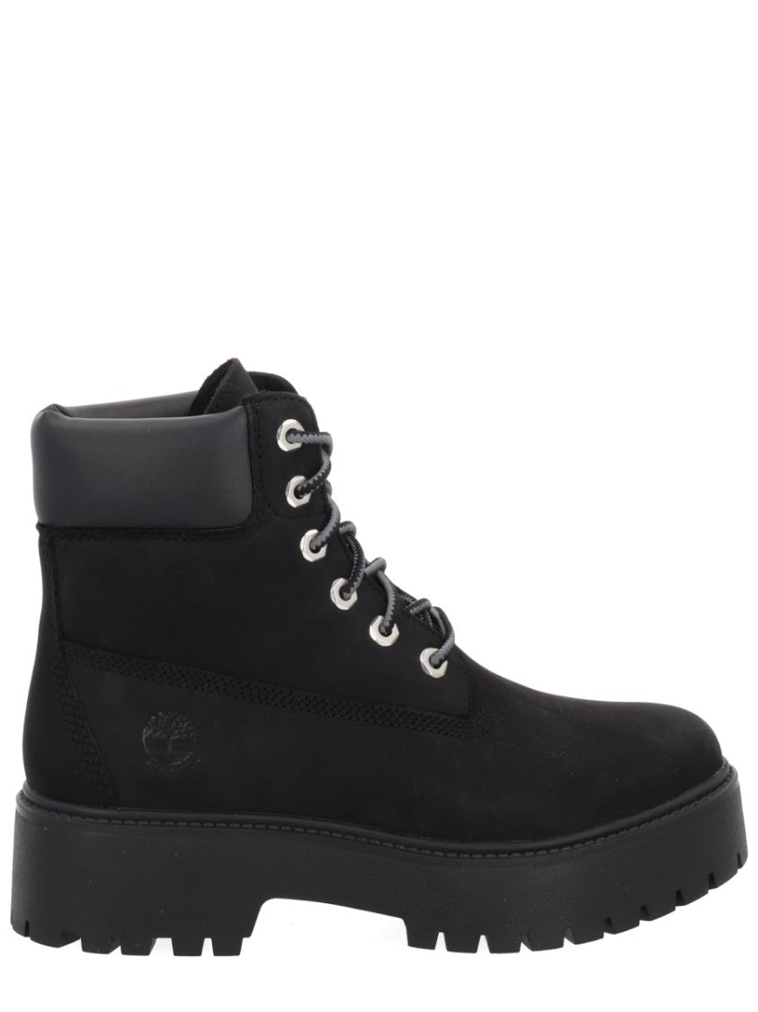 Timberland Sturdy Black Leather Boots With Padded Collar And Rugged Sole