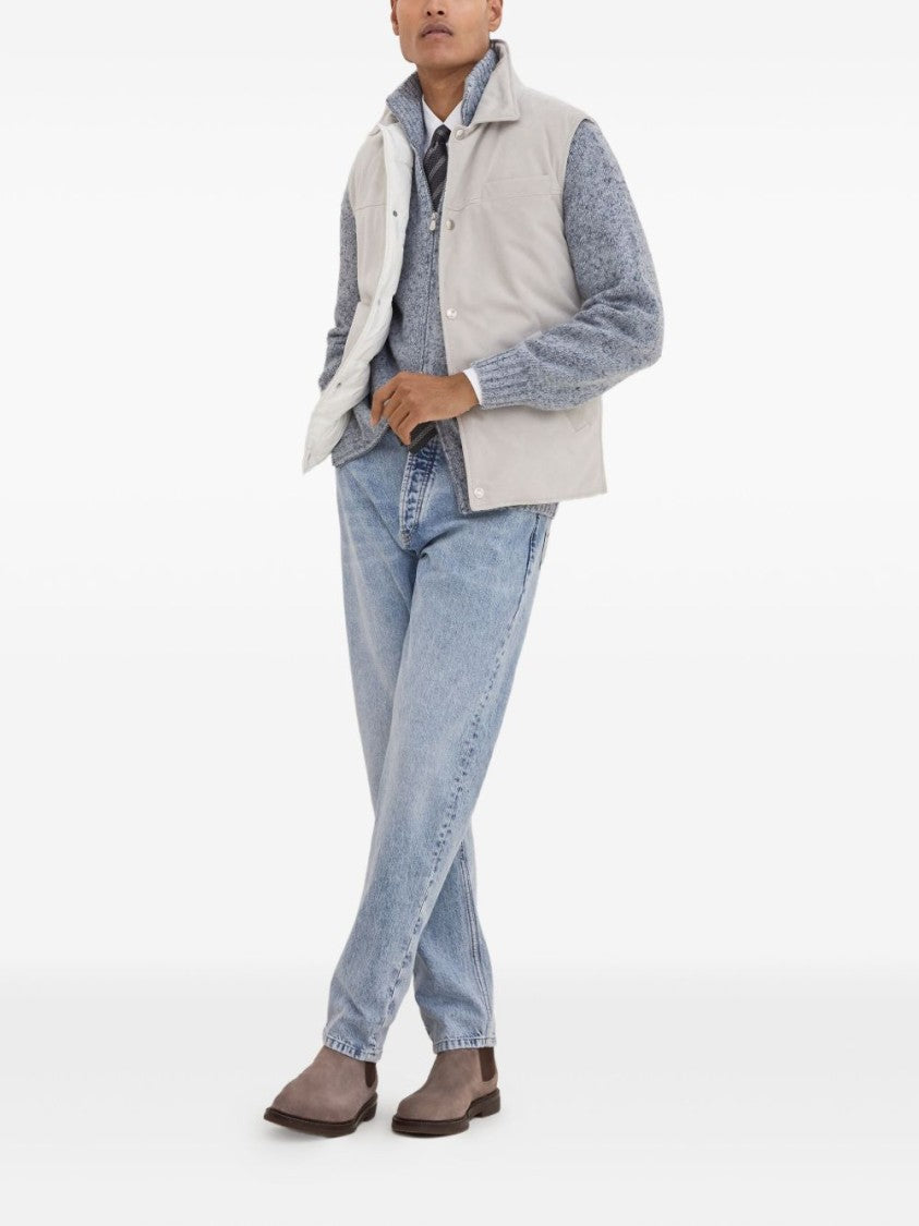 Brunello Cucinelli Light Blue Denim Trousers With Tapered Leg And Five-Pocket Design