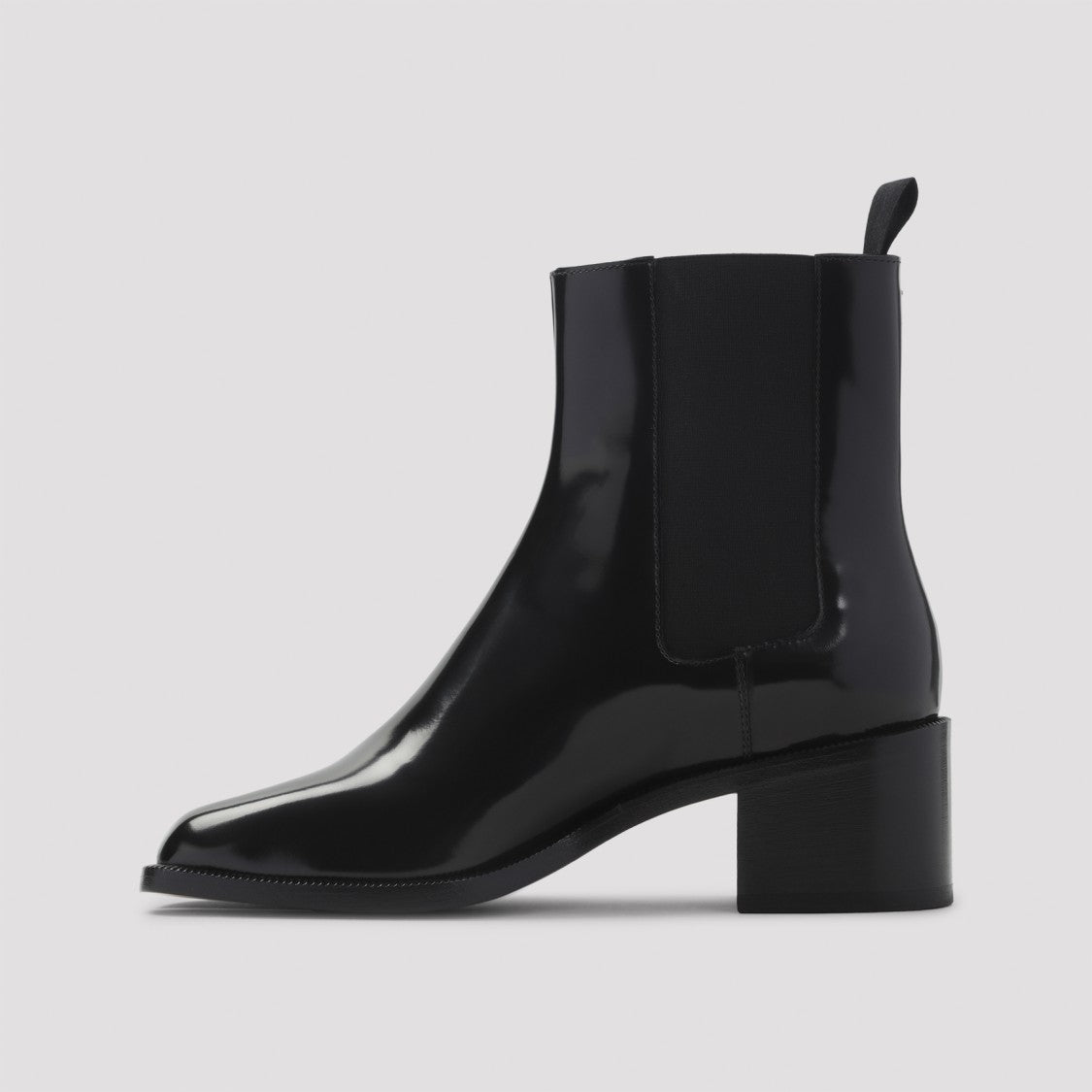 Maison Margiela Glossy Black Split-Toe Ankle Boots With Mid-Height Block Heel