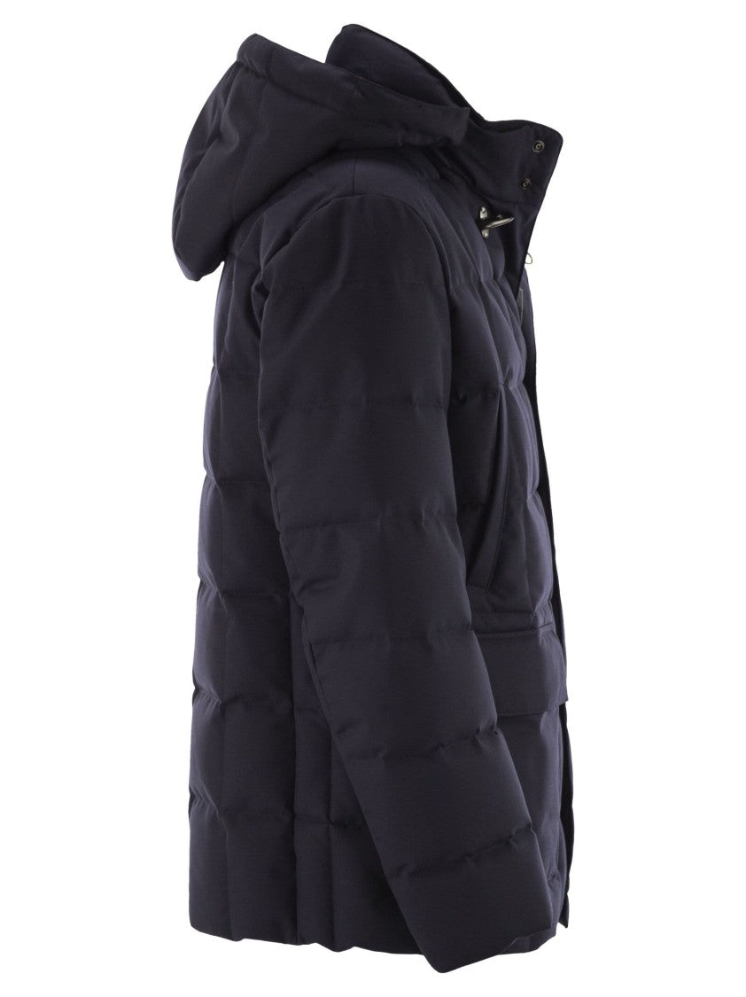 Fay Canvas Mélange Caban Jacket With Down Padding