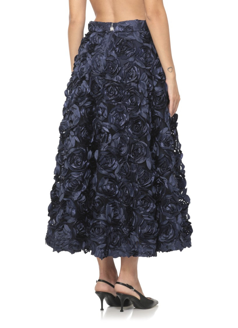 Rotate Black Skirt With All-Over Embossed Rose Detailing