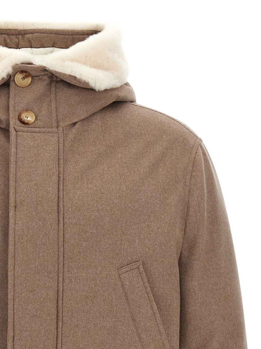 Brunello Cucinelli Padded Quilt Wool Flannel Parka With Shearling-Lined Neck