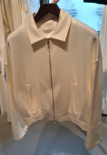 Max Mara Cropped White Sweater With Zipper Closure