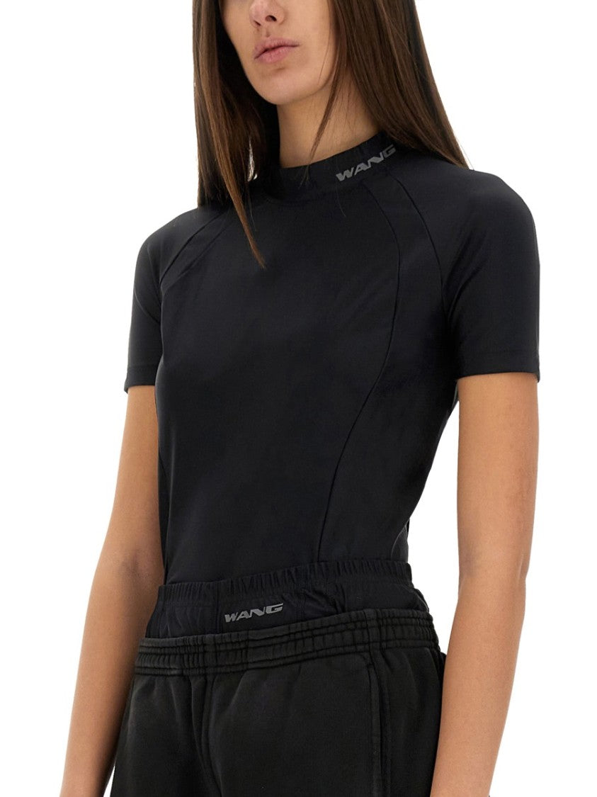 T By Alexander Wang Fitted Black T-Shirt With Logo Details