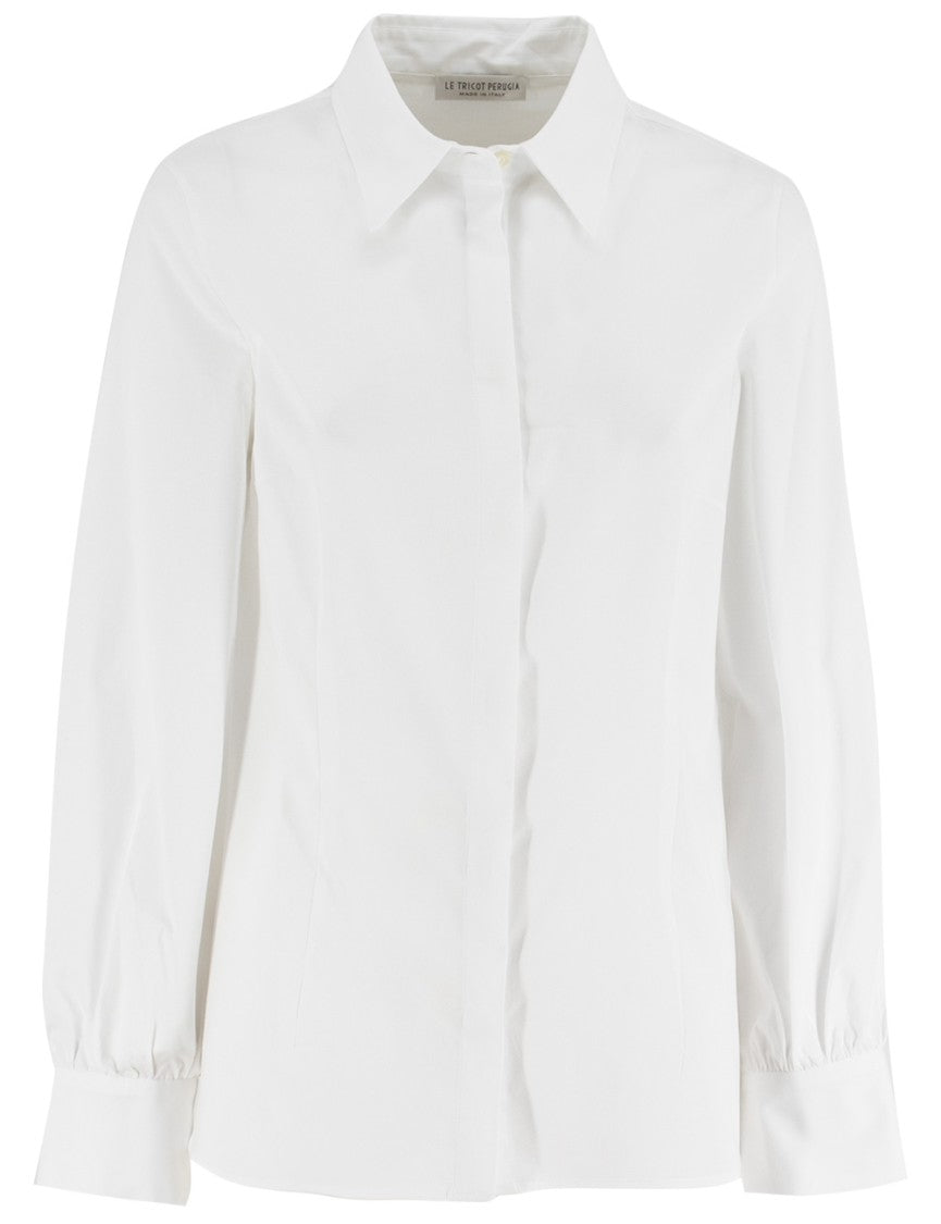 Le Tricot Perugia Long Sleeve Shirt With Hidden Button Closure
