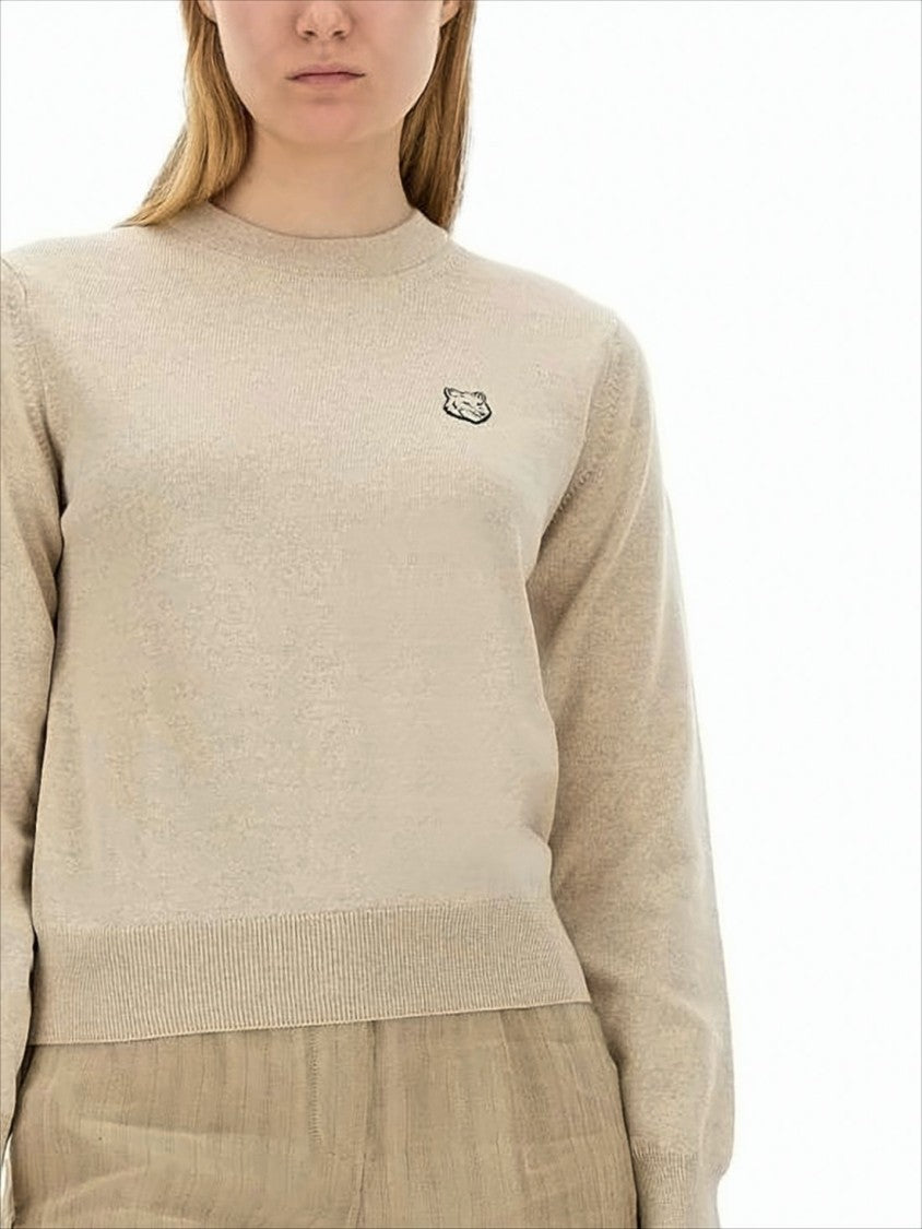 Maison Kitsuné Classic Crew Neck Wool Sweater With Embroidered Emblem