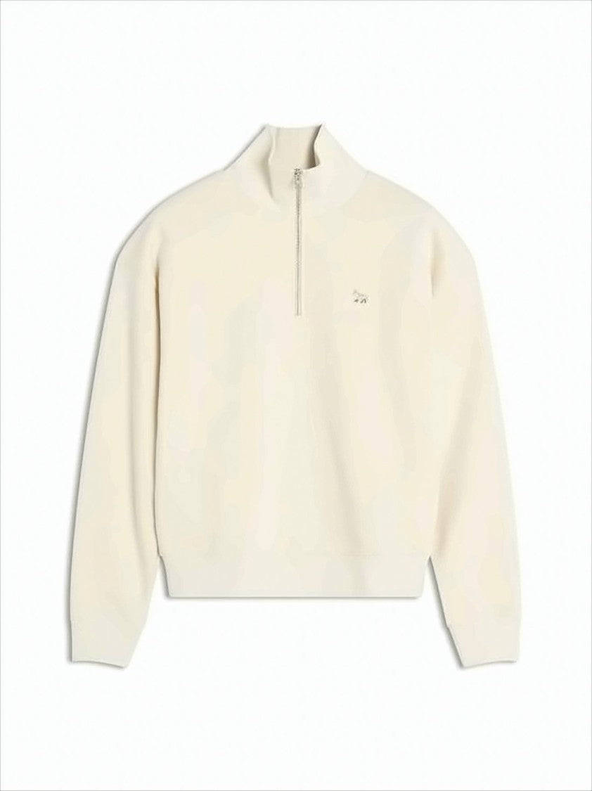 Maison Kitsuné Half-Zip Long-Sleeve Top With High Collar And Minimalist Design
