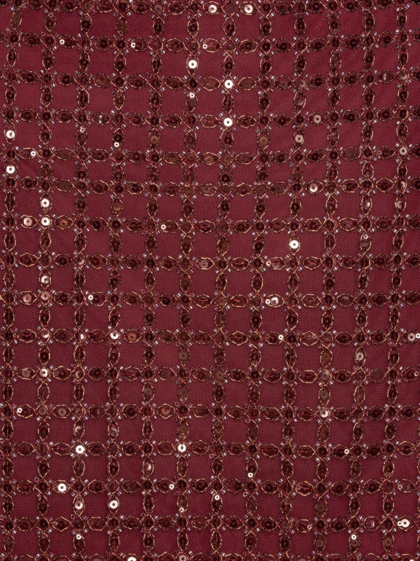 Rotate Sequin-Embellished Burgundy Mini Skirt