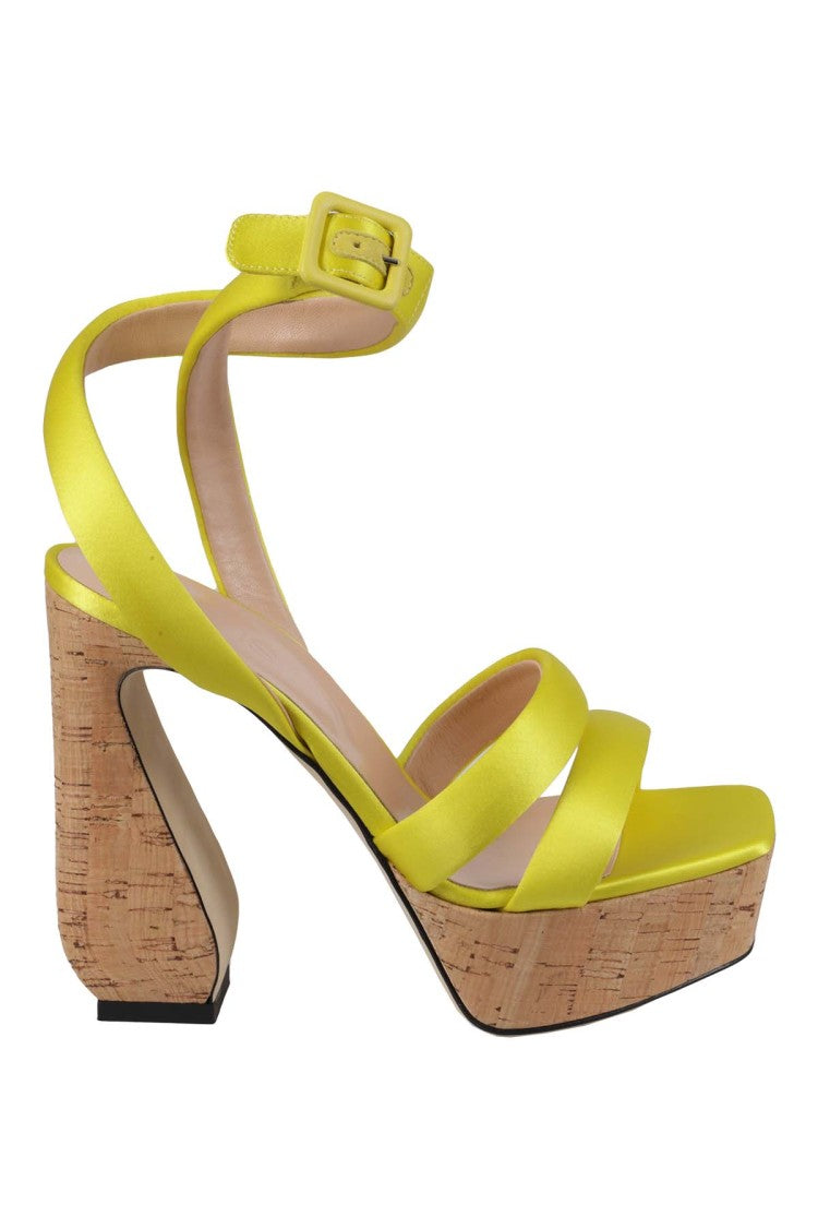 Si Rossi Citron Crepe Satin Sandals With Cork Platform