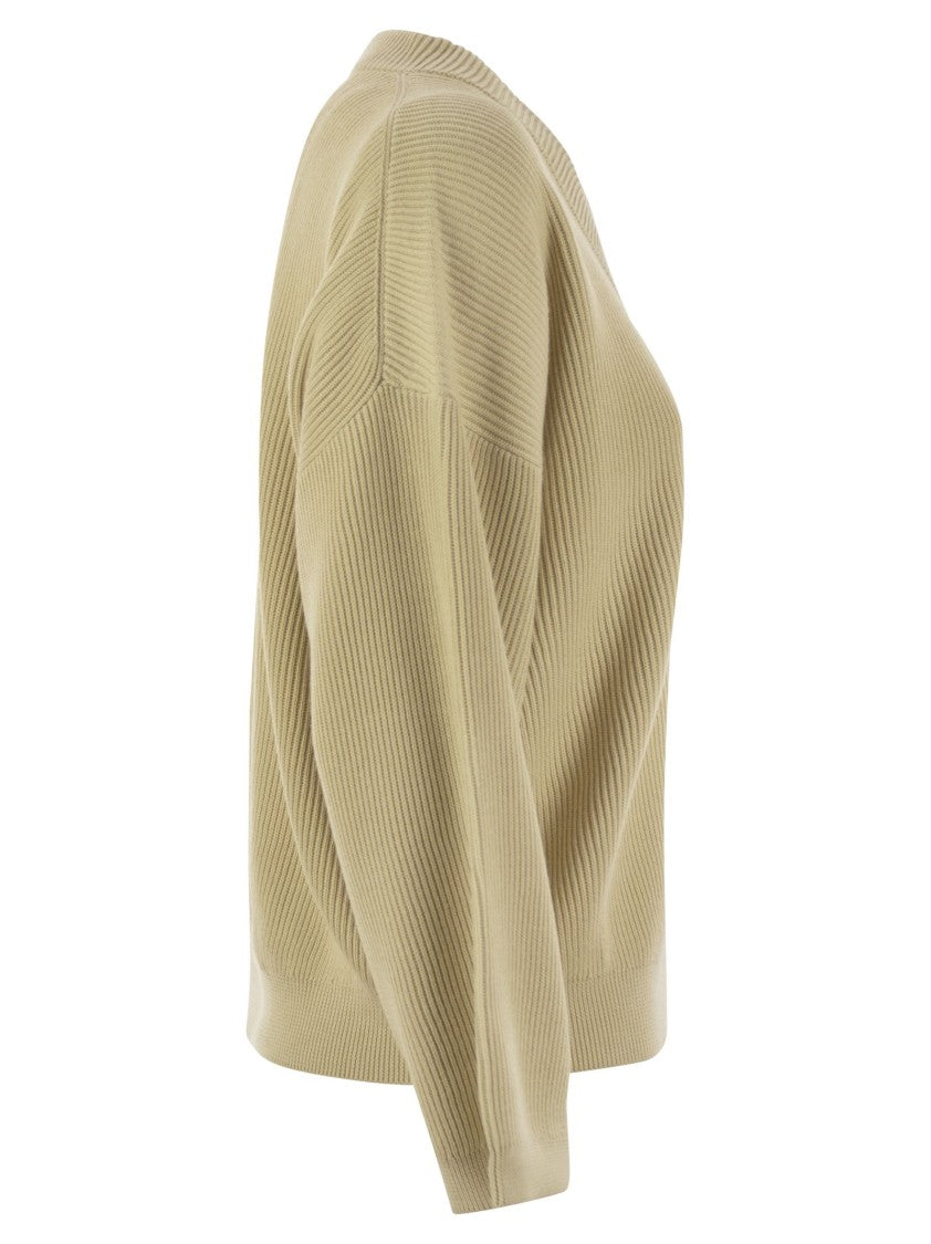 Brunello Cucinelli Cotton Rib Sweater With Shiny Detail