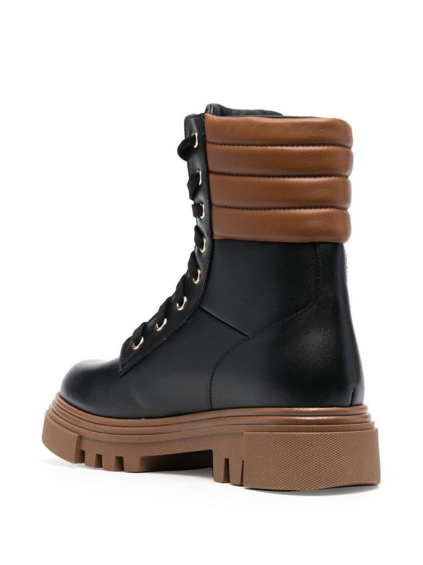 Baldinini Sleek Black Leather Ankle Boots With Padded Brown Collar