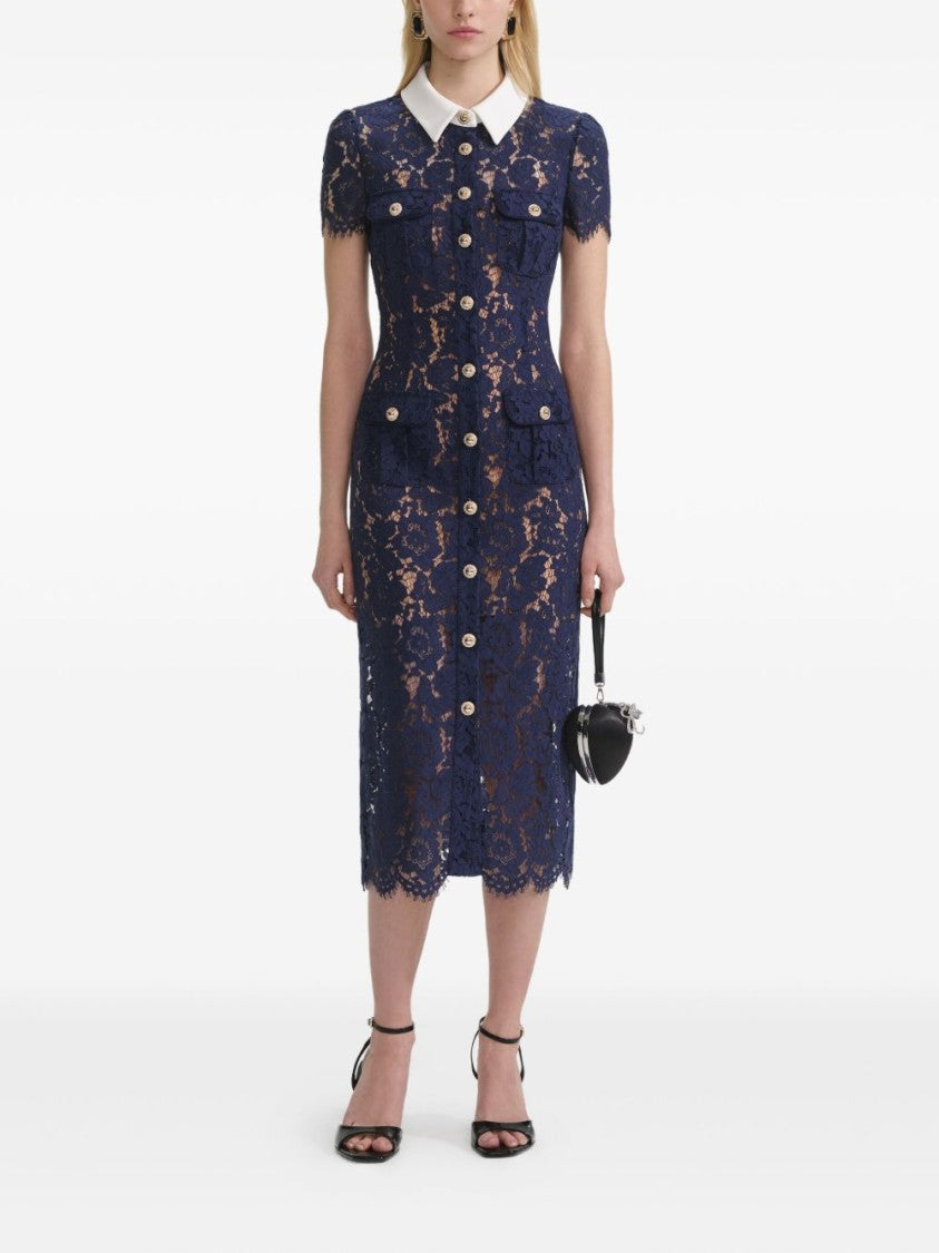 Self-Portrait Navy Blue Lace Midi Dress
