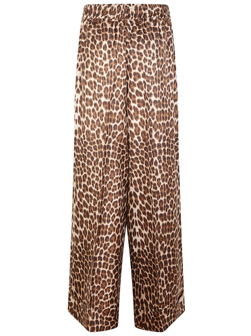 P.A.R.O.S.H. Leopard Print Silk Trousers With Welt Pockets And Flared Fit