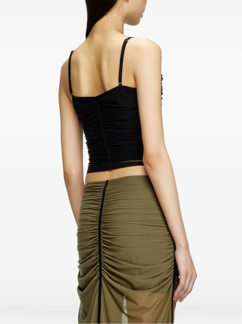 Diesel V-Neck Cropped Top With Textured Finish