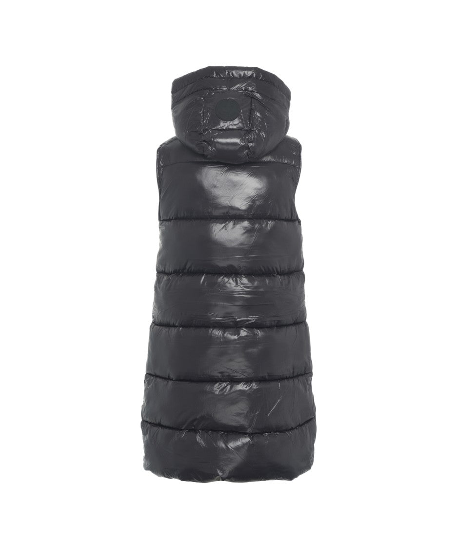 Save The Duck Long Quilted Gilet With Protective Hood And Dual-Slider Zipper