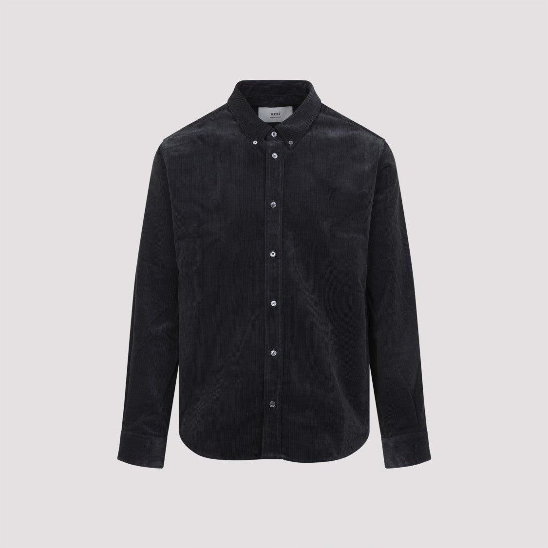 Ami Black Cotton Shirt With Classic Button-Down Collar