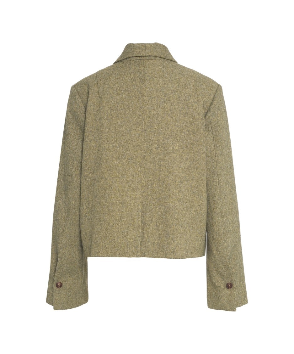 Baum Und Pferdgarten Cropped Green Blazer With Structured Collar