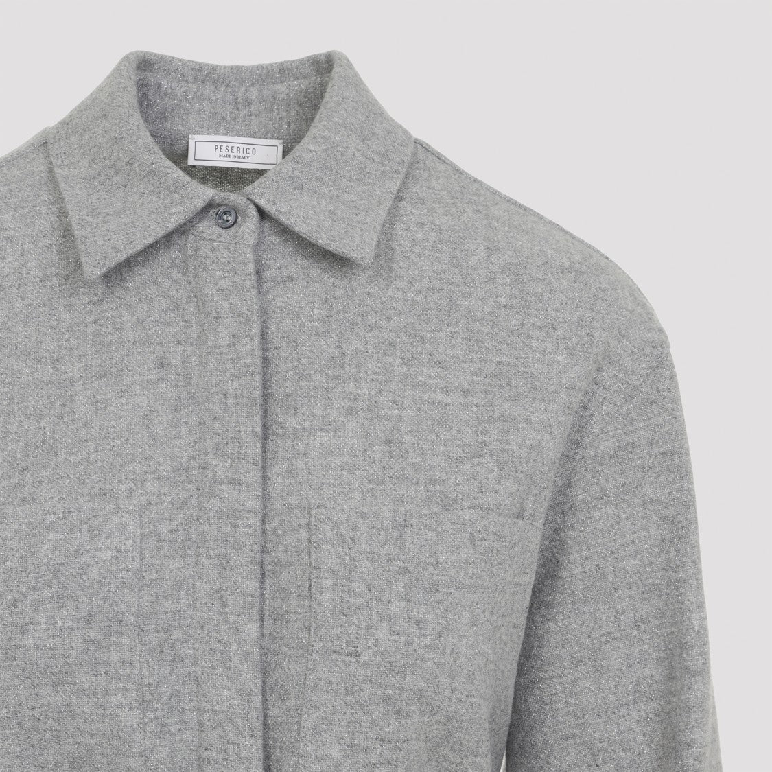 Peserico Pointed Collar Stone Grey Virgin Wool Flannel Shirt