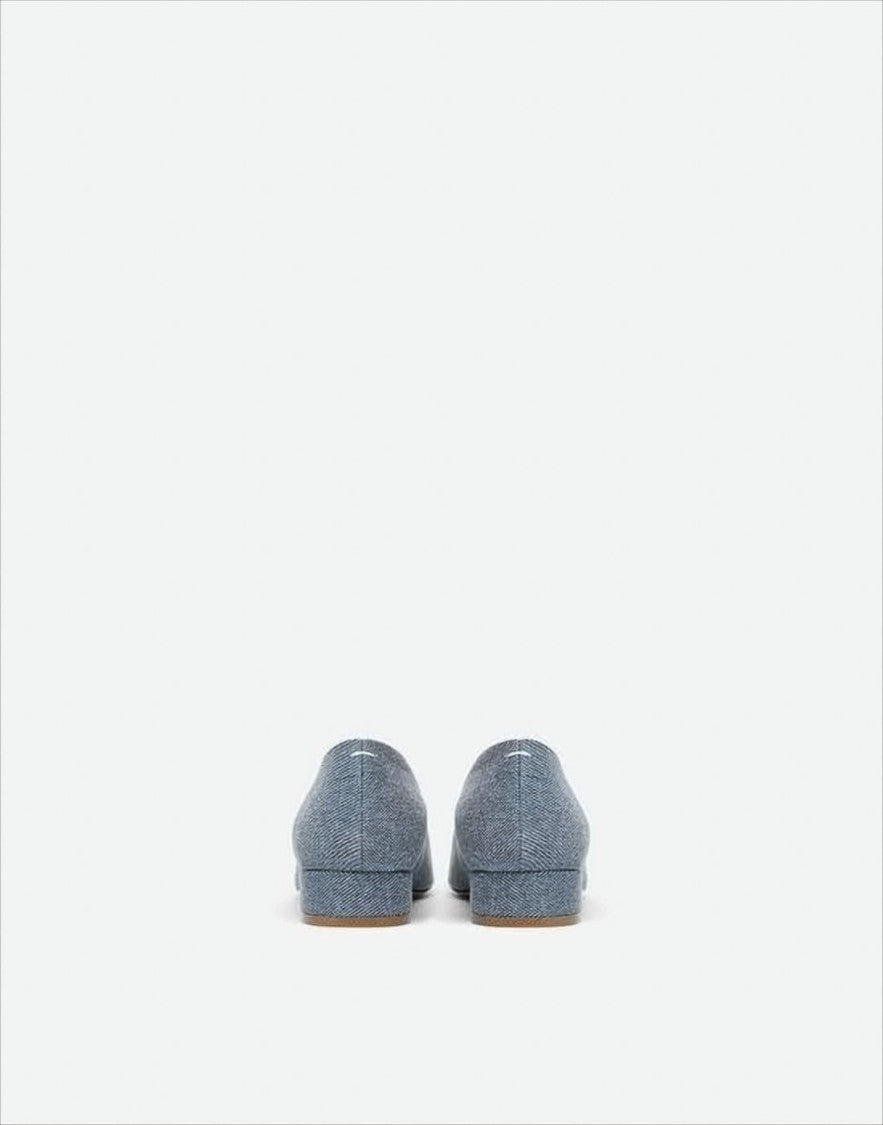 Maison Margiela Textured Denim Pointed-Toe Pumps With Low Block Heel