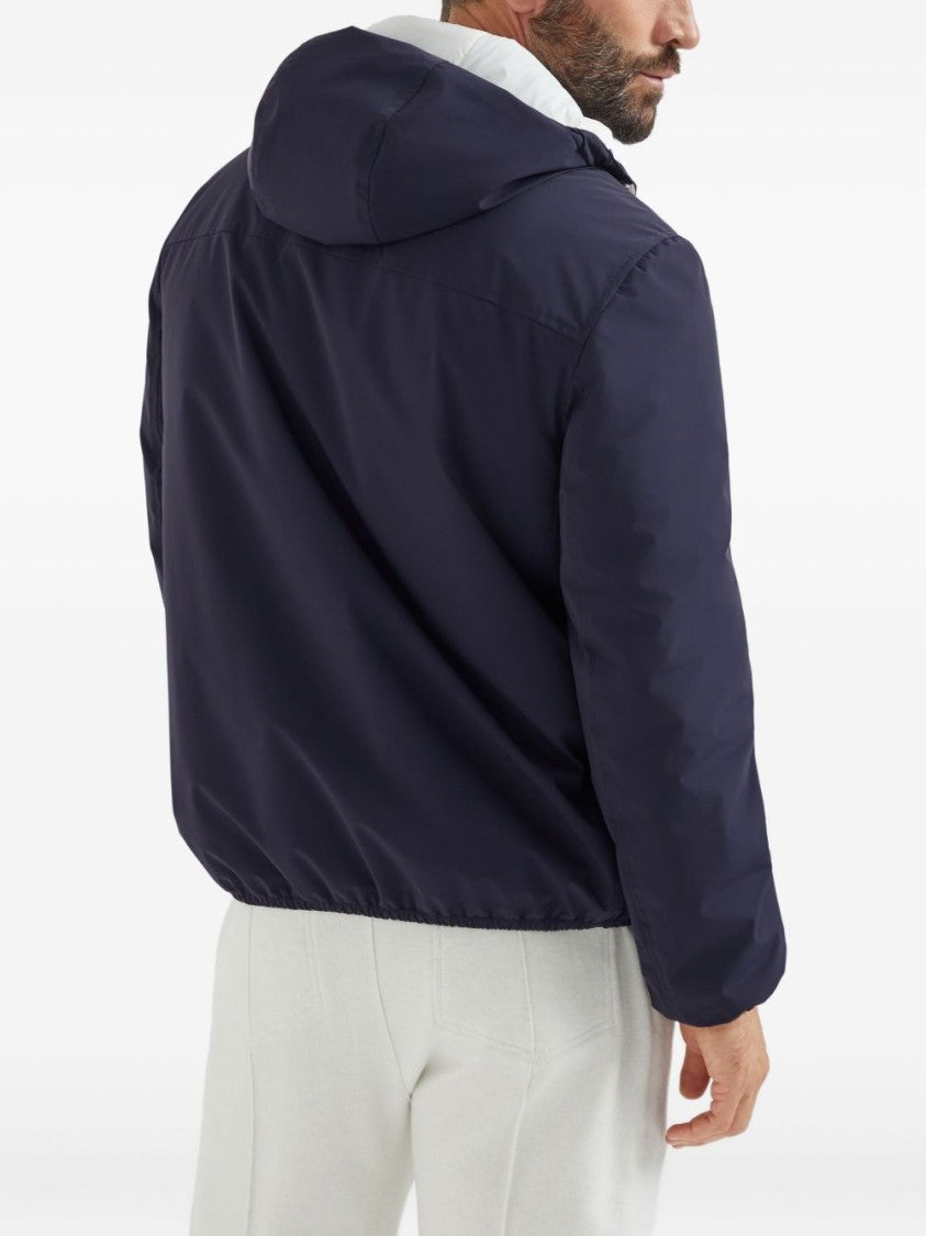 Brunello Cucinelli Fitted Blue Coat With Zip Front